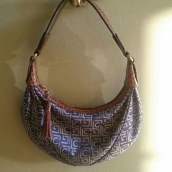 liz Claiborne Mini Shoulder Purse Leather and Canvas Bag - Picture 1 of 8
